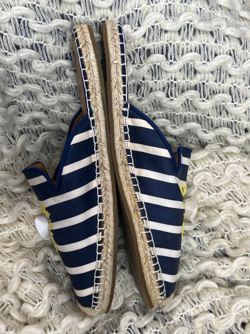 kate spade Navy & White Solero Striped Espadrille Mules Yellow Floral Applique - Picture 5 of 10
